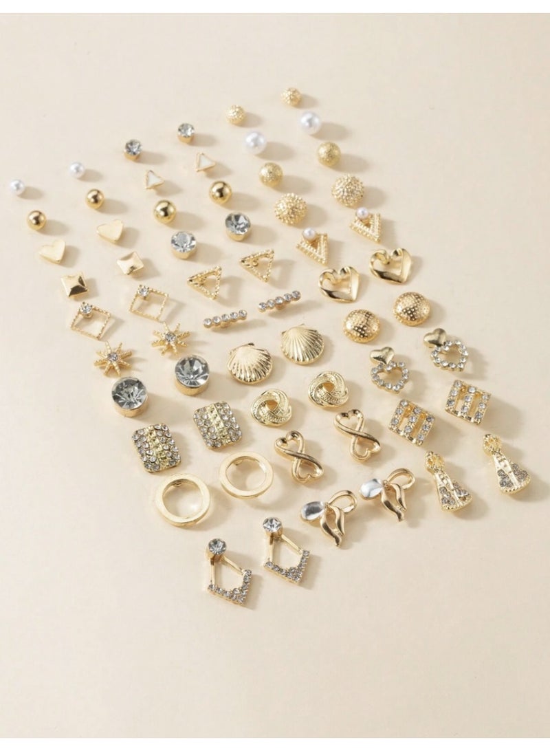 ڤيا مجموعة أقراط نسائية مكونة من 30 زوج بتصاميم اللؤلؤ والقلب والورقة والكريستال - Image 2